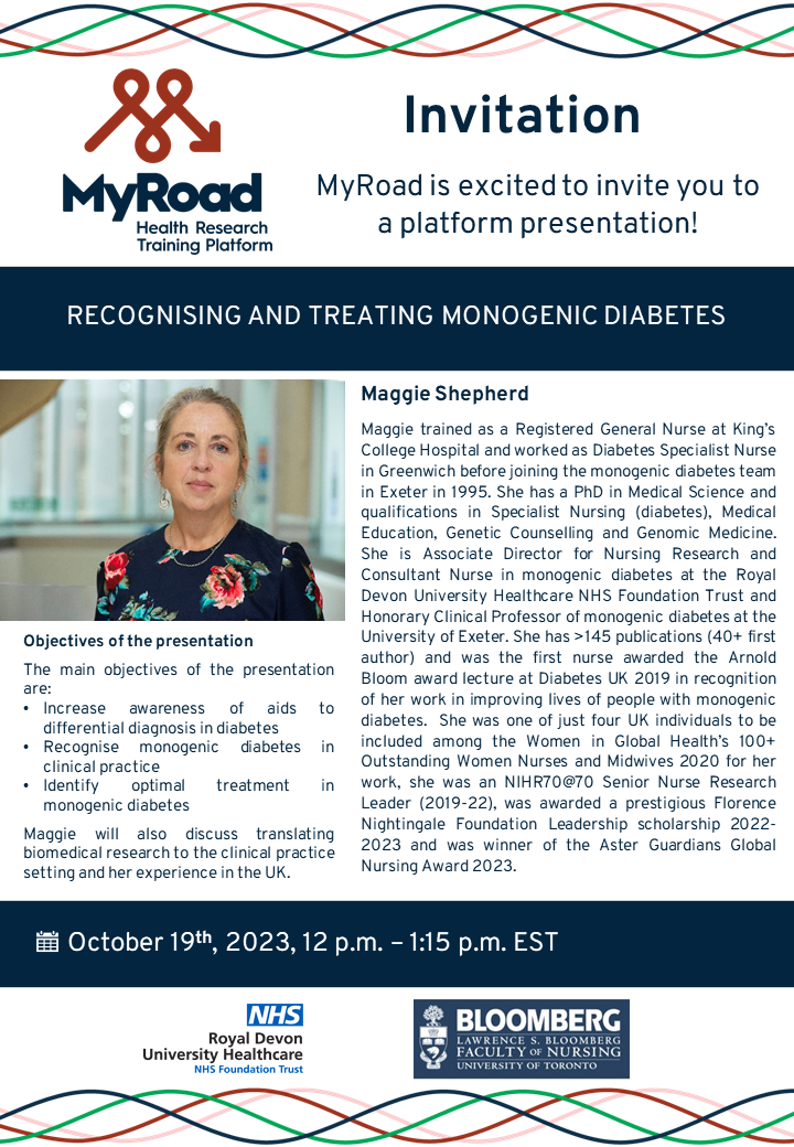 Invitation à la conférence virtuelle de la plateforme MaRoute: Recognising and Treating Monogenic Diabetes avec Maggie Shepherd